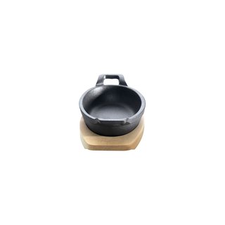 Gusseisenpfnnchen -oval- mit 2 Griffen  21x15,5 cm und Holzuntersetzer