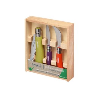 Opinel Garten Set rostfrei - Sge Gartenmesser Gartenhippe farbige Buchenholzgriffe