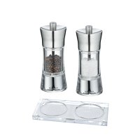 Gewürzmühlen-Set Salzmühle & Pfeffermühle Zassenhaus Aachen Acryl/Edelstahl 14 cm & Mühlenuntersetzer