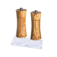 Zassenhaus Salzmühle und Pfeffermühle Frankfurt Olivenholz 14 cm mit Acryl-Untersetzer