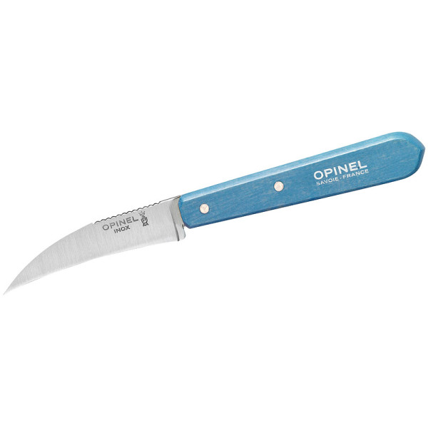 Opinel Gemüsemesser No. 114 gebogene Klinge mit Buchenholzgriff hellblau
