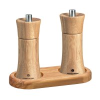 Zassenhaus Set Salzmühle & Pfeffermühle Frankfurt Bambus 14 cm & Untersetzer Olivenholz