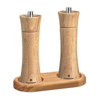 Zassenhaus Set Salzmühle & Pfeffermühle Frankfurt Bambus 18 cm & Untersetzer Olivenholz