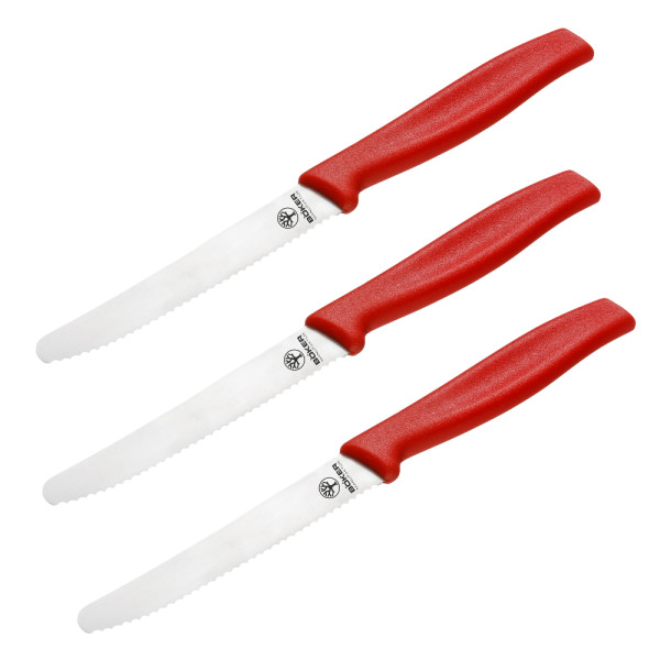 Böker Brötchenmesser Brotzeitmesser rostfrei mit Wellenschliff rot 3er Set