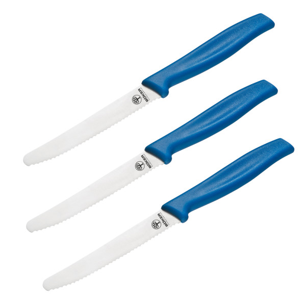 Böker Brötchenmesser Brotzeitmesser rostfrei mit Wellenschliff blau 3er Set