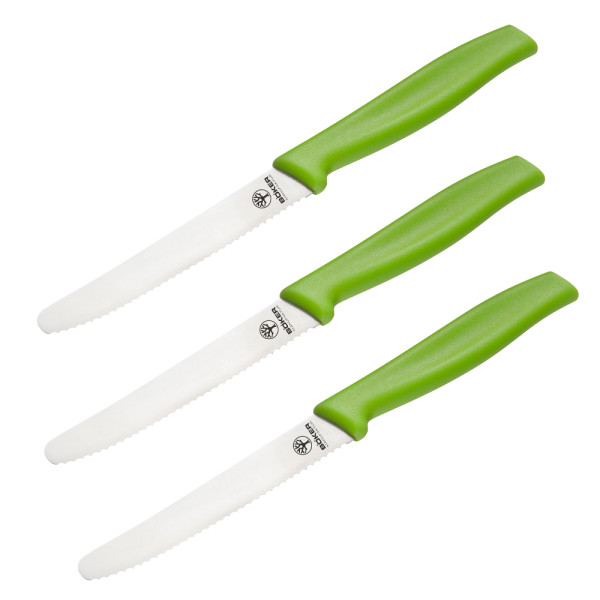 Böker Brötchenmesser Brotzeitmesser rostfrei mit Wellenschliff grün 3er Set