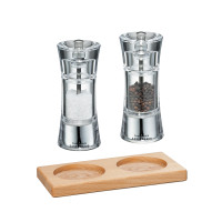 Zassenhaus Set Salzmühle & Pfeffermühle Aachen Acryl 14 cm & Untersetzer Buche eckig