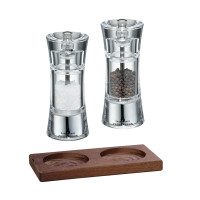 Zassenhaus Set Salzmühle & Pfeffermühle Aachen Acryl 14 cm & Untersetzer Eiche dunkel eckig