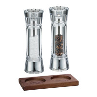 Zassenhaus Set Salzmühle & Pfeffermühle Aachen Acryl 18 cm & Untersetzer Eiche dunkel eckig