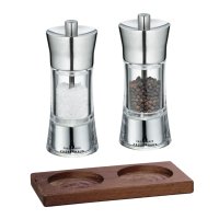 Zassenhaus Set Salzmühle & Pfeffermühle Aachen Acryl/Edelstahl 14 cm & Untersetzer Eiche eckig