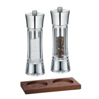 Zassenhaus Set Salzmühle & Pfeffermühle Aachen Acryl/Edelstahl 18 cm & Untersetzer Eiche eckig