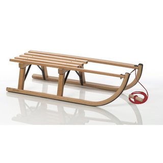 Davoser Rodel-Set 90 cm mit Lattensitz aus Buchenholz, S-Retro  o. Schutzkappen incl. Zugseil mit Holzgriff und Kinderlehne mit Kunststoffprofilen