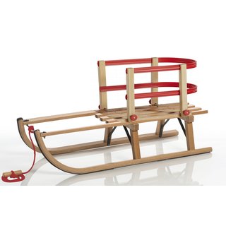 Davoser Rodel-Set 90 cm mit Lattensitz aus Buchenholz, S-Retro  o. Schutzkappen incl. Zugseil mit Holzgriff und Kinderlehne mit Kuststoffprofilen
