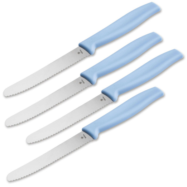 Böker Brötchenmesser Brotzeitmesser rostfrei mit Wellenschliff 4 Stück helblau