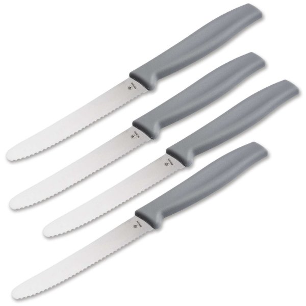 Böker Brötchenmesser Brotzeitmesser rostfrei mit Wellenschliff 4 Stück grau